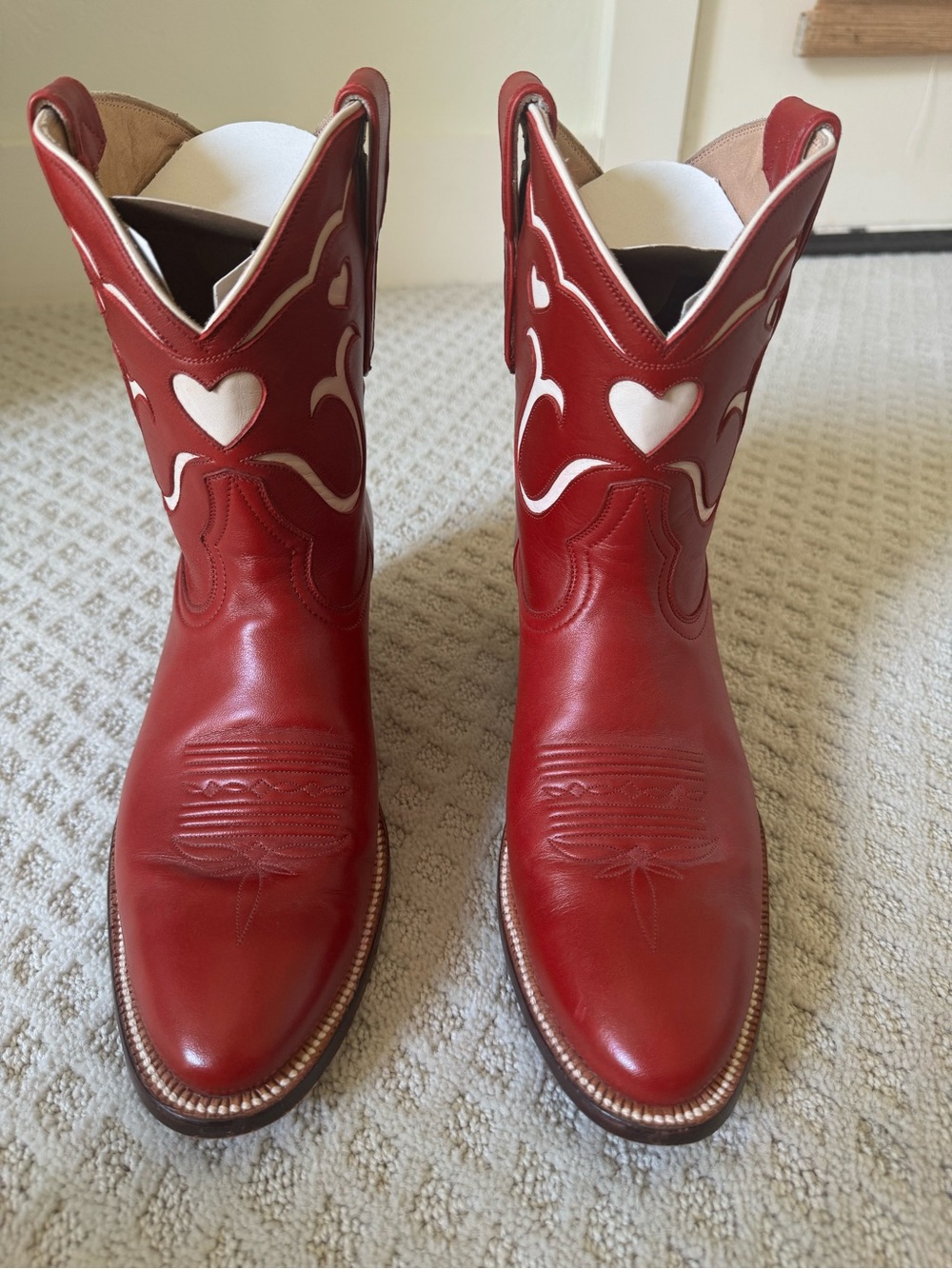 Red Heart Accent Western Ankle Boots for Women